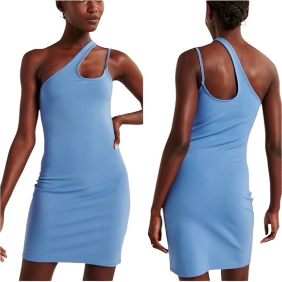 NWOT ABERCROMBIE Fitch Asymmetrical One Shoulder Ponte Mini Dress Blue XS P - Picture 4 of 11